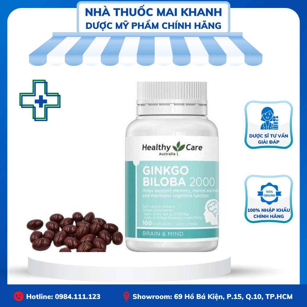 Bổ não Healthy Care Gingko Biloba 2000mg 100 viên nhập khẩu Úc