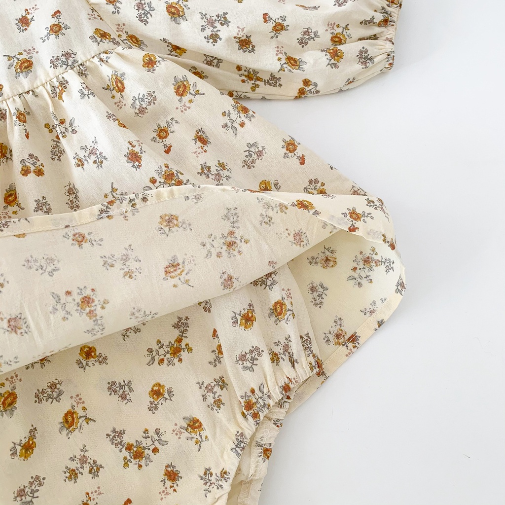 Bộ Áo Liền Quần Dài Tay In Hoa Dễ Thương Cho Bé Gái