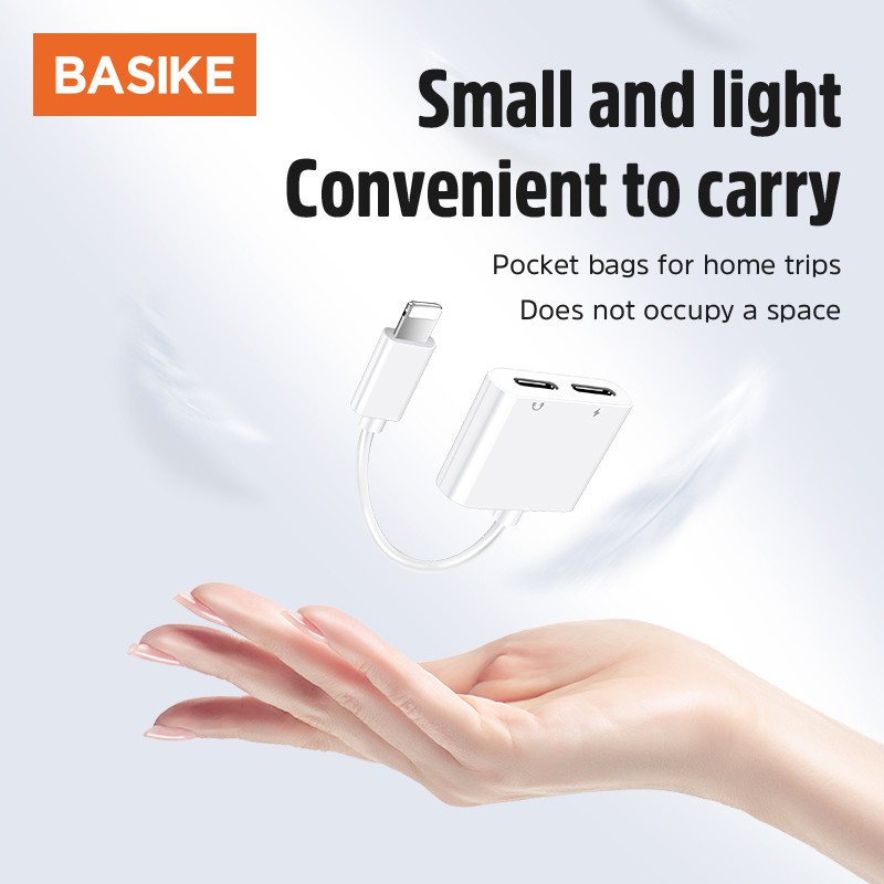 Bộ Tiếp Hợp BASIKE BSK-AD06 2 Trong 1 Nối Đầu Lightning Sang Hai Cổng Âm Thanh