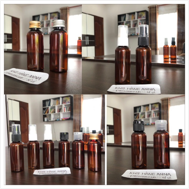 [ Chai Lọ Hủ Nâu 50ml ] 50 Chai pet nhựa Nâu 50ml - 50 Chai nâu nhỏ chiết mỹ phẩm nắp bật/ xịt sương/ xịt giọt/ nắp nhôm