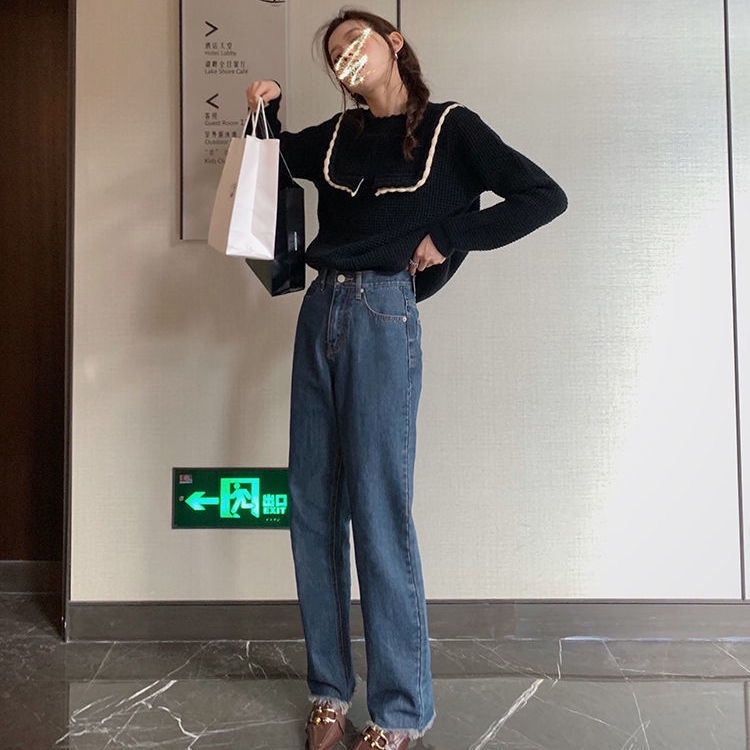 Áo sweater dáng rộng cổ búp bê thiết kế thời trang phong cách Hàn Quốc