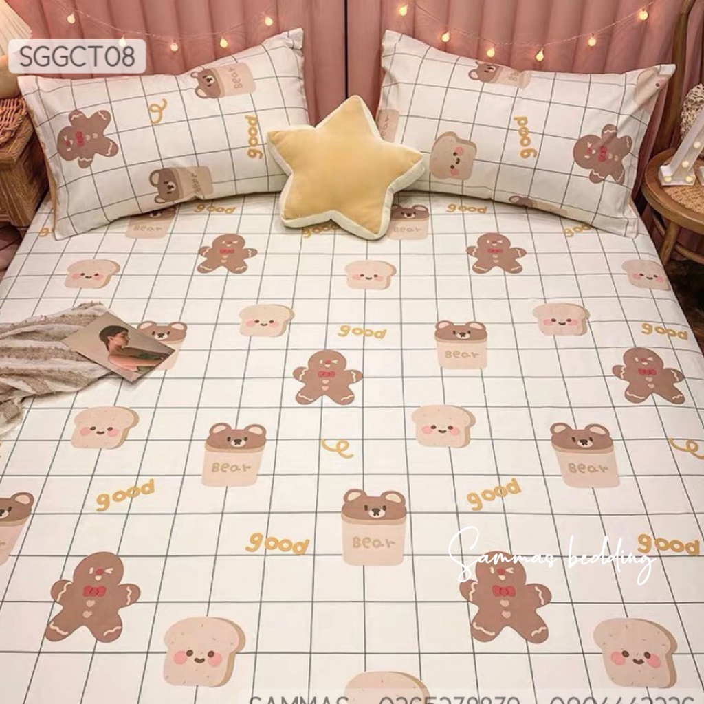 Bộ Chăn Ga Gối 3 Món Mềm Mát , Bộ Drap Giường Kèm Vỏ Gối Cotton 100%