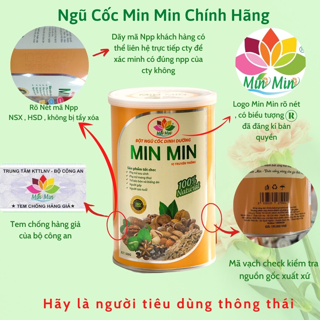 Ngũ Cốc Min Min 500g Cao Cấp  - Giành Cho Mẹ Bầu - Bổ Sung Dinh Dưỡng - Lợi Sữa