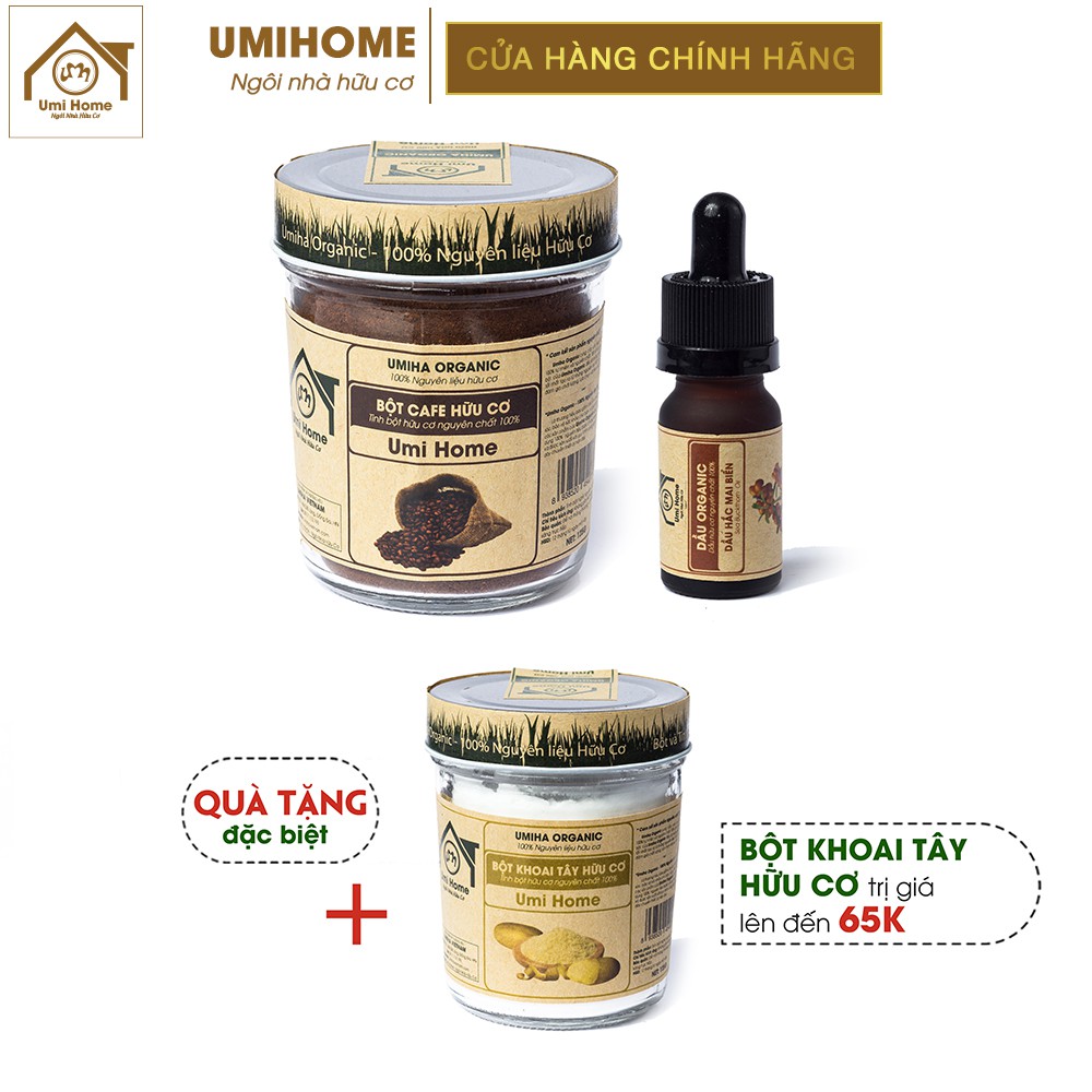 Combo Đắp Mặt, Dưỡng Da  UMIHOME gồm Dầu Hắc Mai Biển 10ml và Bột Cafe 125g hữu cơ - Tặng Bột Khoai Tây 125g