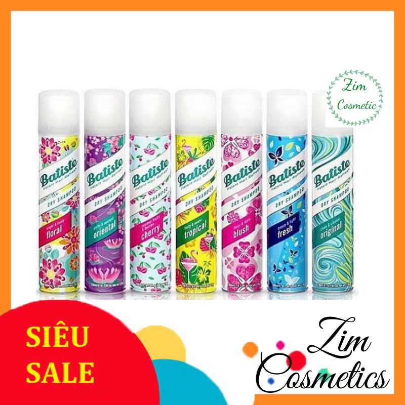Dầu Gội Khô Batiste Dry Shampoo 200ml, Xịt Tóc Giúp Hết Bết Dính, Tóc Bồng Bềnh