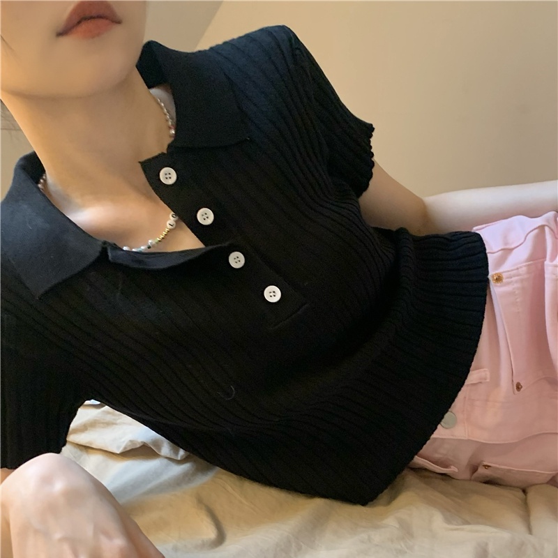 Áo Croptop Dệt Kim Tay Ngắn Thời Trang Mùa Hè Cho Phái Nữ