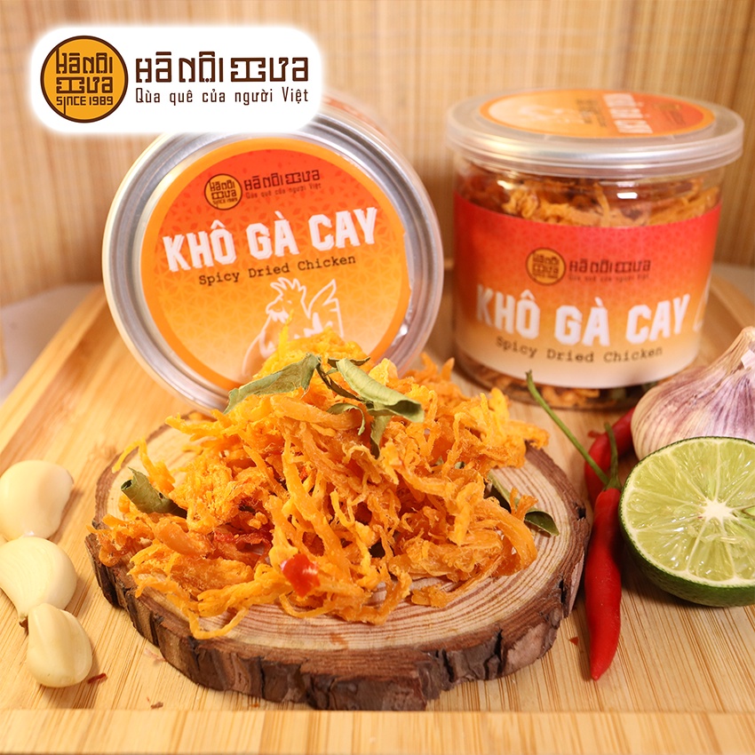 Khô gà lá chanh xé cay đồ ăn vặt Hà Nội Xưa giòn ngon đậm vị giá rẻ an toàn vệ sinh gói, hộp -  50g, 130g, 180g