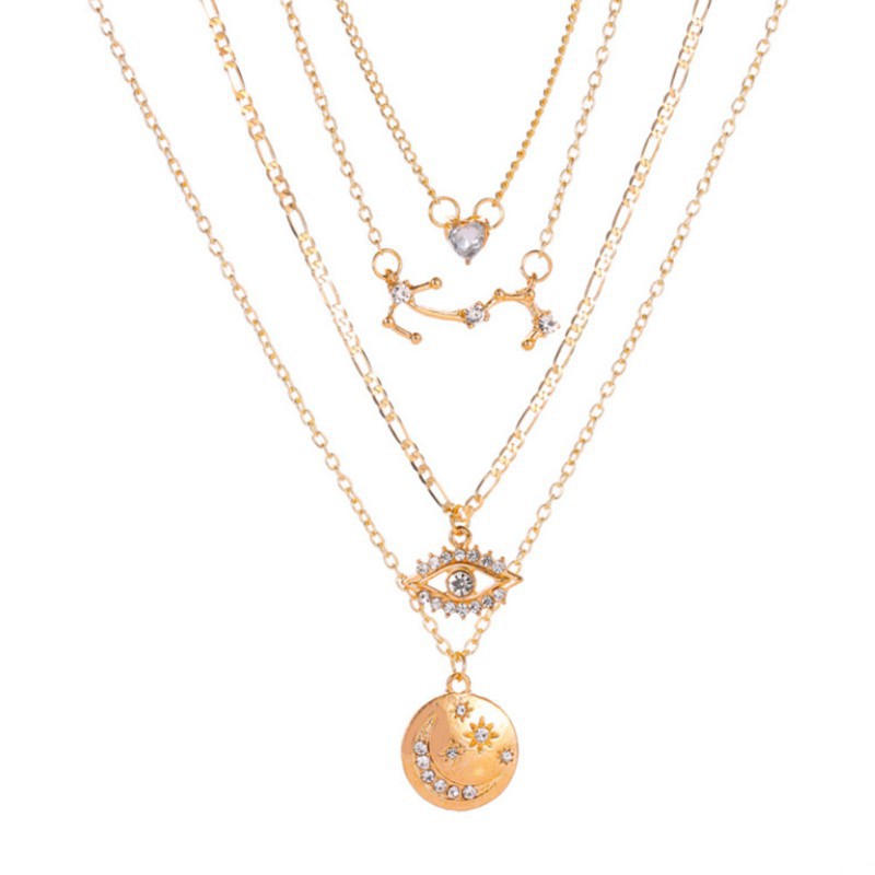 Dây Chuyền 4 Lớp Mặt Hình Mặt Trăng Đính Đá Thời Trang Cho Nữ