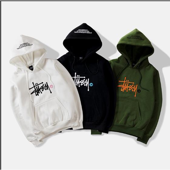 Áo Sweater Vải Cotton Thêu Chữ Stussy Thời Trang Cho Nam Nữ