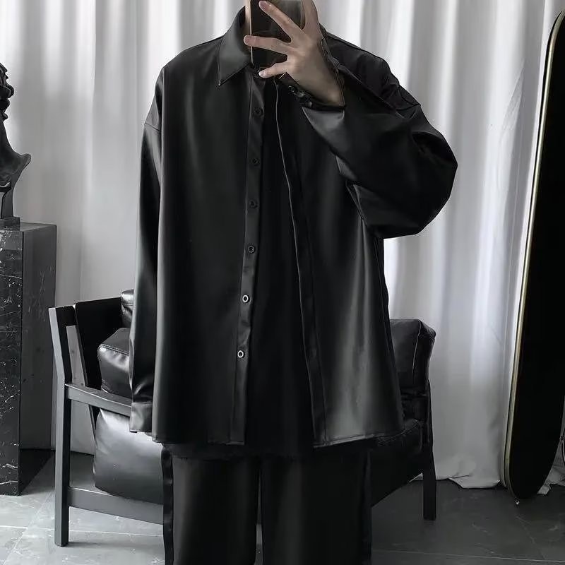 Áo sơ mi tay dài dáng dài vừa chất liệu da oversize