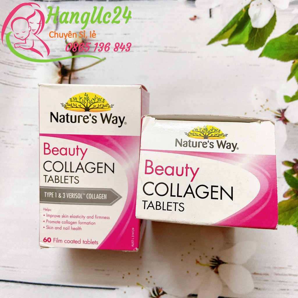 Viên uống đẹp da, tóc Collagen Nature's Way của Úc, 60 viên - Beauty Collagen Booster Natures Way - Đủ bill Chemist