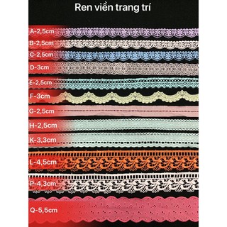 [Phụ liệu may giá rẻ] Ren viền trang trí quần áo, ren chỉ thêu, thô thêu nhiều màu
