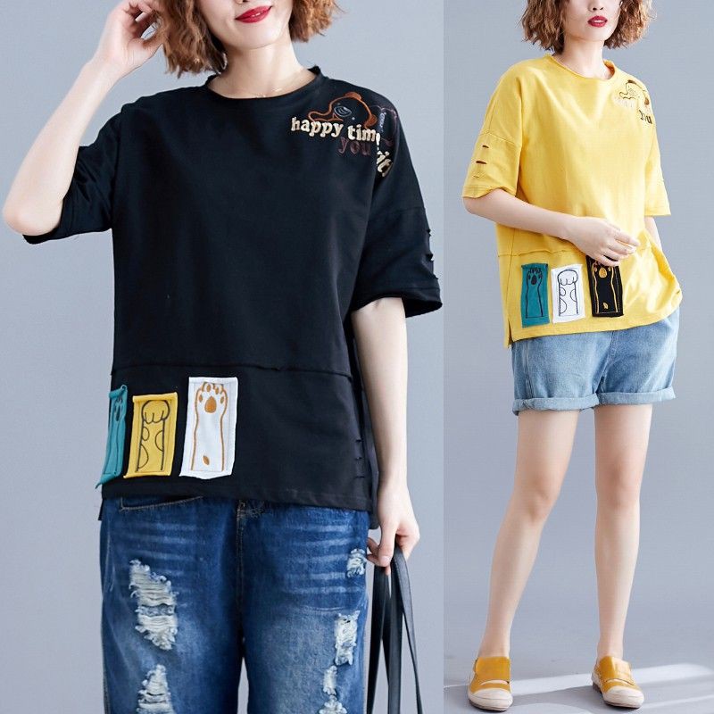 [ORDER] Áo tshirt nữ bigsize thêu hình dễ thương (fit 90kg) - Có ảnh thật