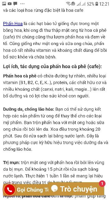 1KG phấn hoa cà phê loại 1 chuẩn đẹp k tạp chất