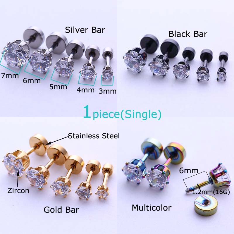 1 Khuyên Tai Thép Không Gỉ Không Gây Dị Ứng Đính Đá Zircon