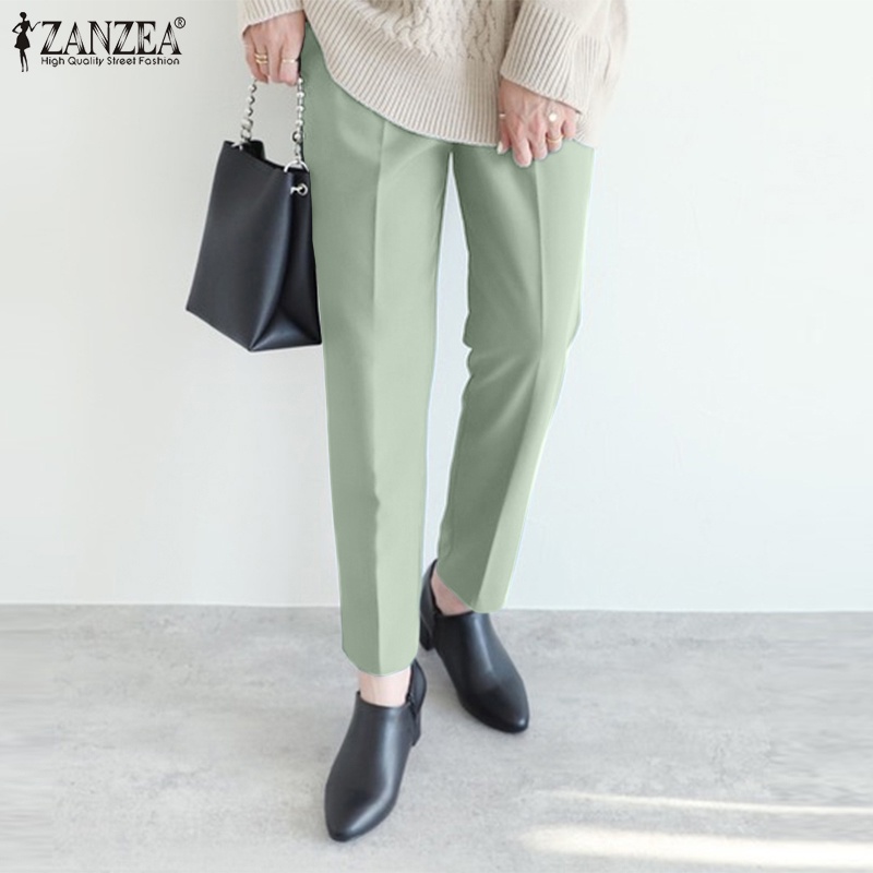 Quần dài lưng thun ZANZEA có túi màu trơn thời trang dành cho nữ