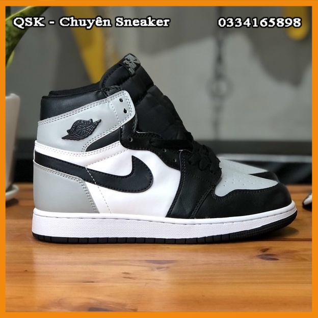 Giày Sneaker Jordan 1 High Xám Đen Cao Cấp Fullbox, GIày thể thao nam nữ jordan 1 cổ cao đen xám SC da nhăn, cực êm