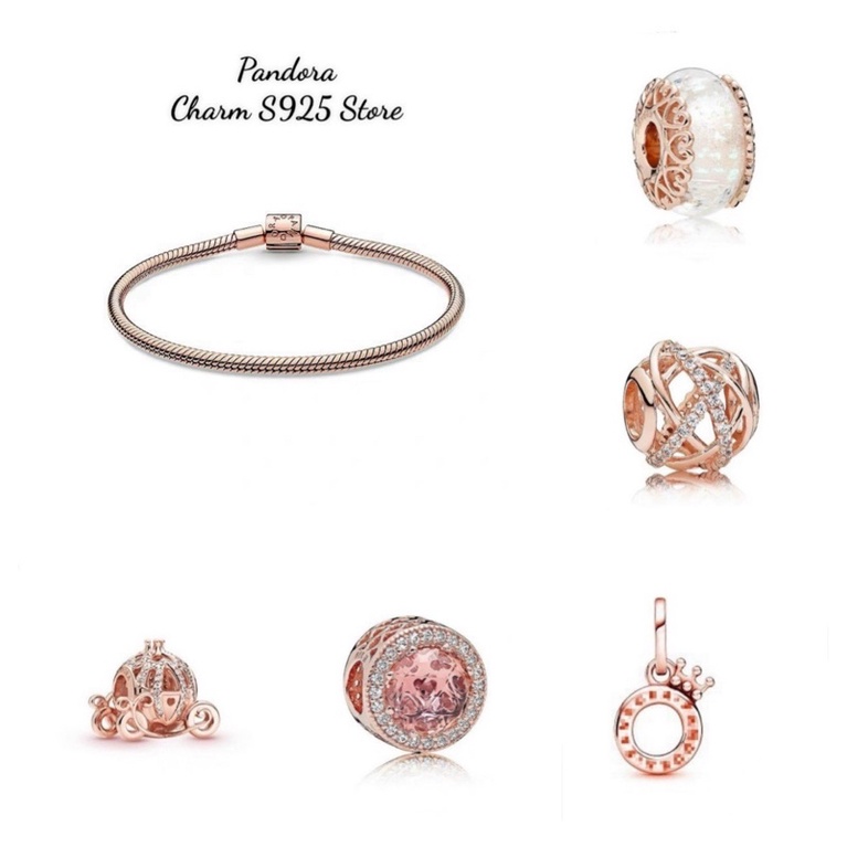 combo bộ vòng pan mềm vàng hồng mix 5 hạt charm galaxy bạc s925