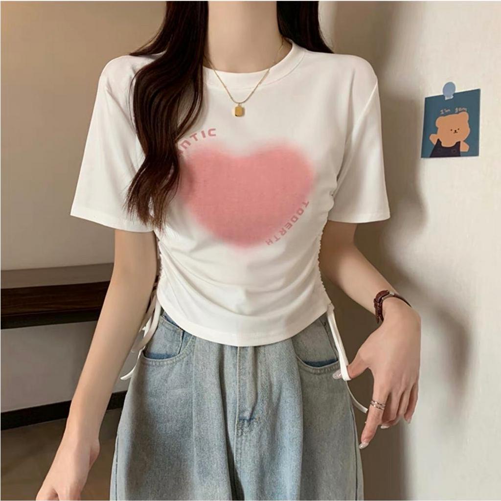 Áo Phông Nữ Babytee, Áo Thun Nữ Croptop Trái Tim Rút Dây (Kèm Ảnh Thật)