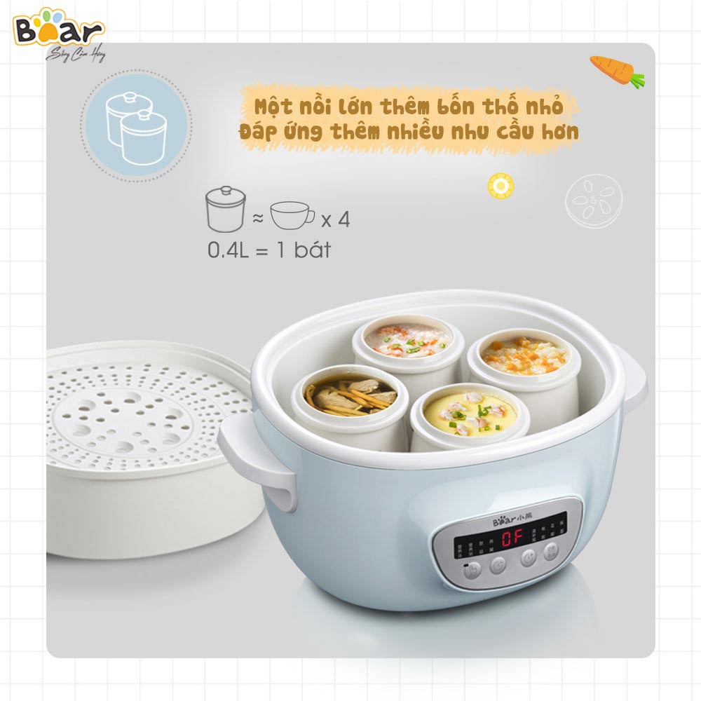 Nồi nấu chậm cách thủy 2.5L Bear SUBE003 - Bản Quốc Tế Tiếng Anh - Hàng chính hãng