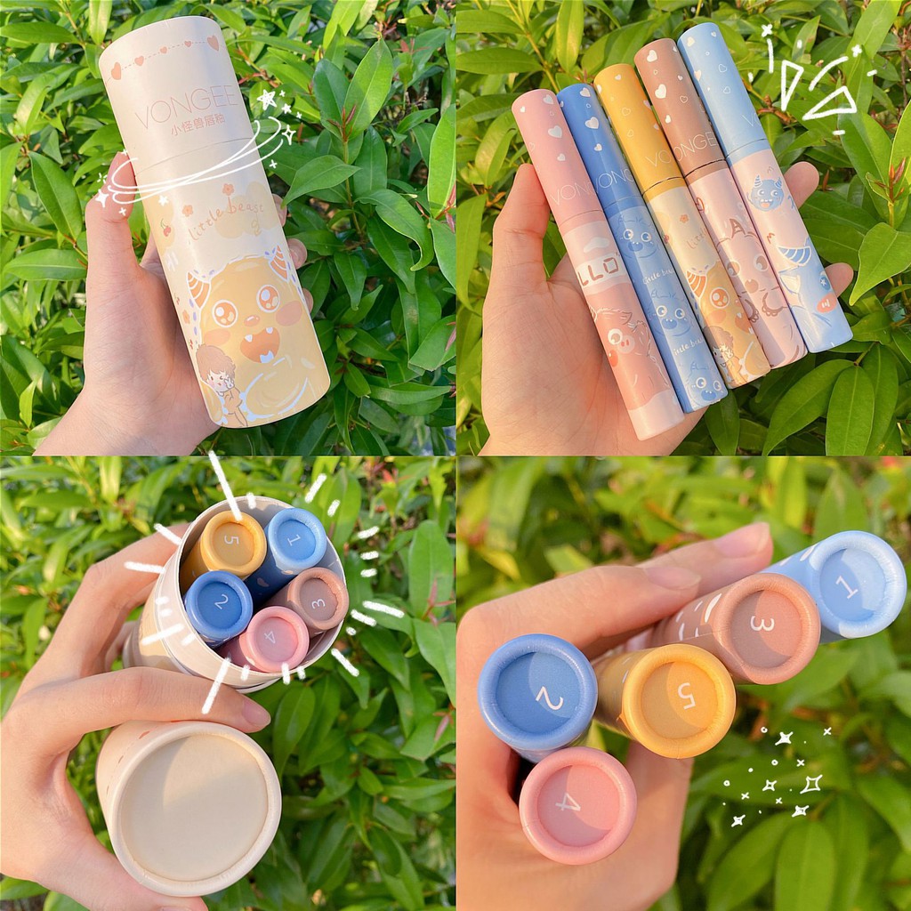 🌈🍑🍍 Set 5 Cây Son Kem Vongee Tiểu Yêu Tinh Vỏ Trắng Siêu Lì, Mịn Đẹp - Y282 - B7T2