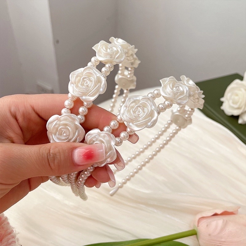 PVN45401 Băng đô, bờm hình hoa hồng đính đá phong cách Hàn Quốc xinh xắn