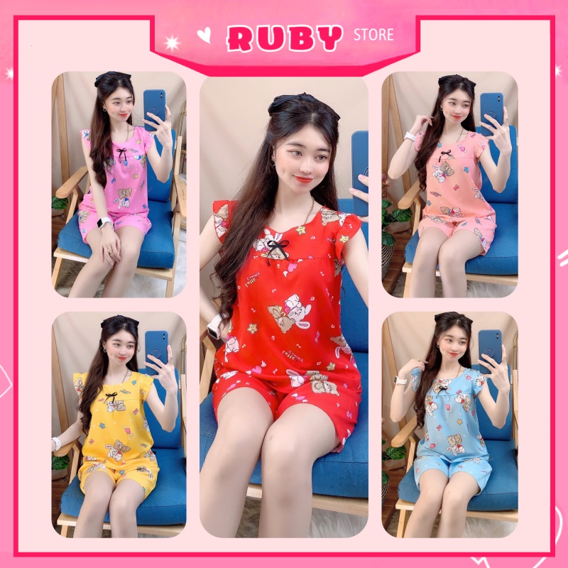 Đồ bộ nữ mặc nhà chất kate mềm mịn họa tiết dễ thương Free Size Dưới 47kg ❤ Rubystorevn