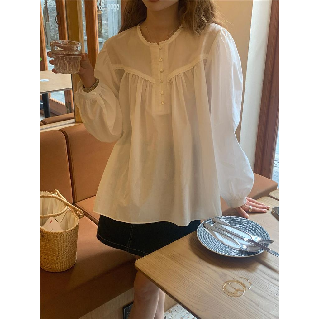 Áo Ren Cổ Tròn Dáng Rộng Dài Tay Thời Trang Sành Điệu 62620