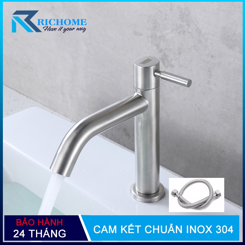 Vòi lavabo xả lạnh cắm chậu OS107 chất liêu inox 304 - bảo hành 2 năm toàn quốc