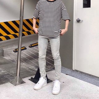 Quần jean nam streetwear cao cấp FNOS Z13 màu xanh wash bạc form slimfit có zip jean co giãn