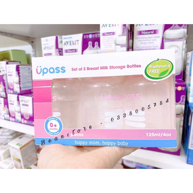 [Sản phẩm mới] Set 3 bình trữ sữa Upass 125ml