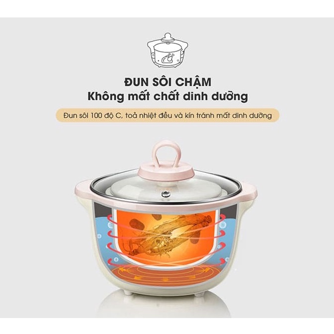Nồi Nấu Cháo Chậm Cho Bé Bear DDZ-D16J3 Ninh Hầm Đa Năng, Kèm Lồng Hấp