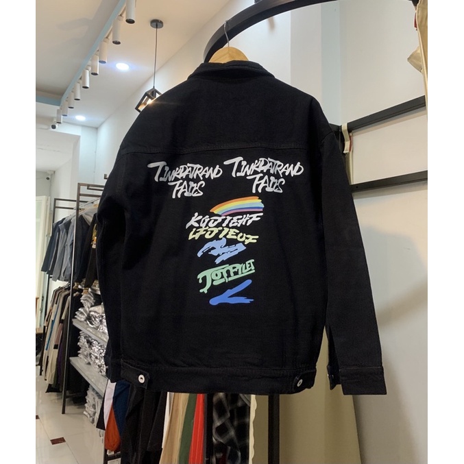 ÁO KHOÁC JEANS BÒ DENIM JACKET FASHION UNISEX IN LƯNG MÀU ĐEN