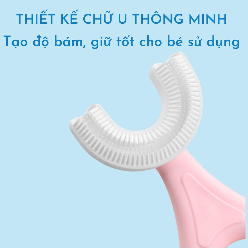 Bàn chải đánh răng thông minh chữ U silicon cho bé từ 2-6 tuổi, bàn chải cho bé tập đánh răng