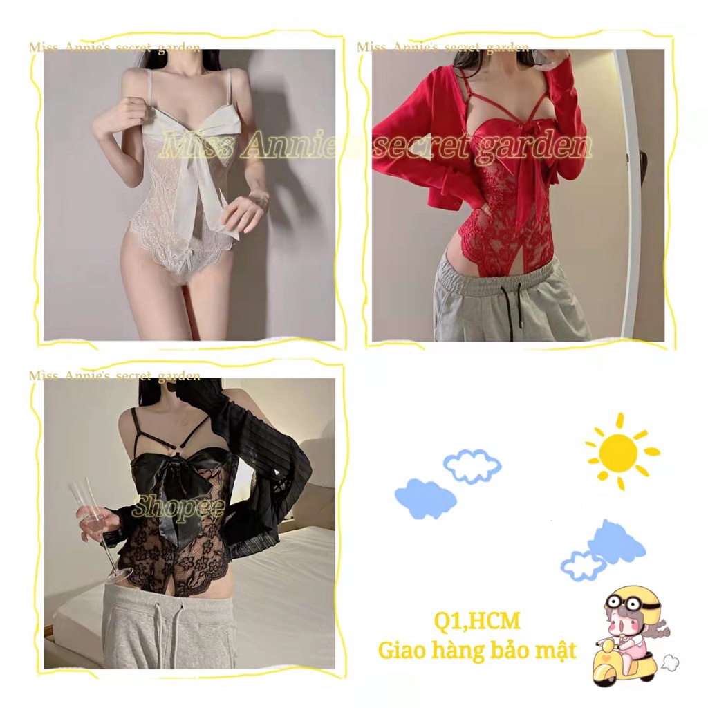😈Đồ ngủ nữ Sexy 😈Bodysuit 2 dây ren hoa ngực xẻ tà có nút cài phía sau-cho 40-58kg--008 | BigBuy360 - bigbuy360.vn