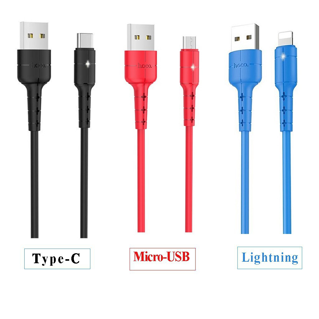 Cáp Sạc Nhanh Hoco X30 Chống Đứt Dài 1.2M-Đèn Led Báo Sạc Dành Cho ip/Micro USB/Type-C-BH 12T
