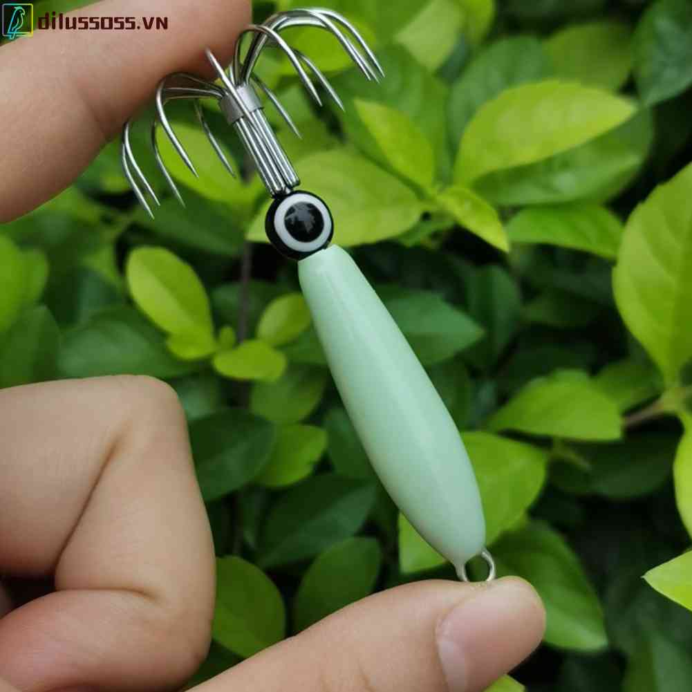 Mồi Câu Cá Hình Mực Phát Sáng Có Lưỡi Câu