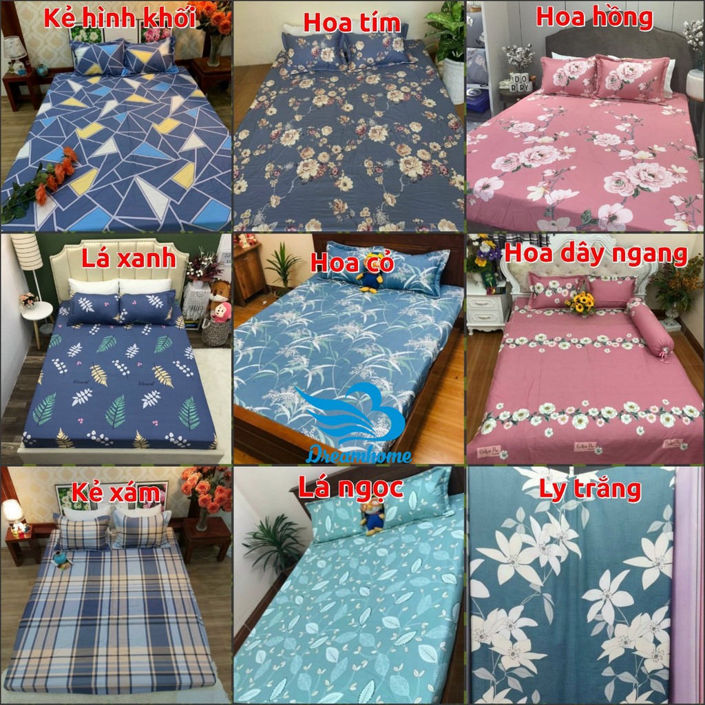 Ga giường cotton 100%, ga gối cotton dày mát chun đủ size nệm 1m2 1m4 1m5 1m6 1m8 2m2 Dreamhomebedding