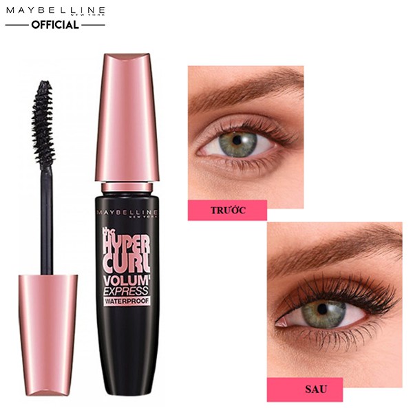 Bút kẻ mắt nước siêu sắc mảnh không lem, trôi + Mascara Dài Mi và Cong Mi Hyper Curl Maybelline New York - Mỹ Chính Hãng