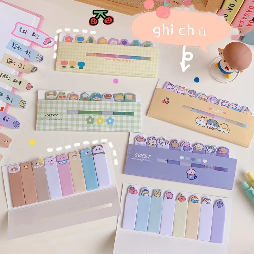 Miếng Dán Ghi Chú Đánh Dấu Sách Họa Tiết Hoạt Hình Dễ Thương Nhỏ Gọn