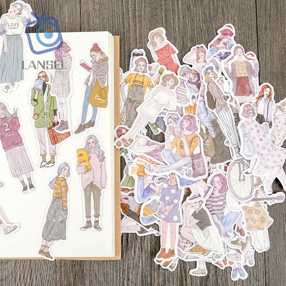 Bộ 100/171 miếng dán trang trí sổ tay hình cô gái hoạt hình DIY xinh xắn