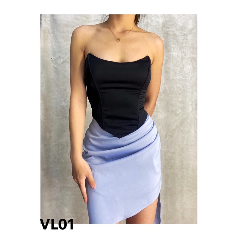 VX01 chân váy xếp li lệch tà