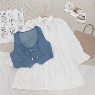 set váy sơ mi kèm yếm bò