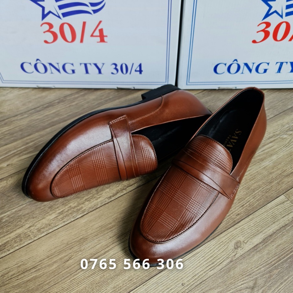 Giày lười da bò nâu 348