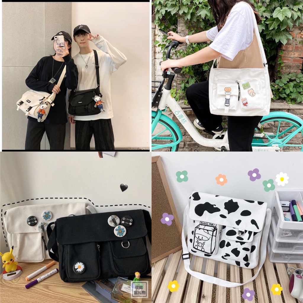 Túi tote đeo chéo Phong Cách Hàn Quốc Cho Nam Nữ size to ,vừa a4 ,sách vở chất vải dày dặn đi học đi chơi