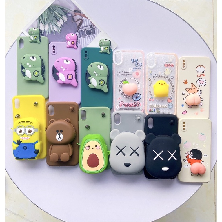 Ốp lưng iphone Xsmax mochi đào, ốp túi ví kèm dây đeo