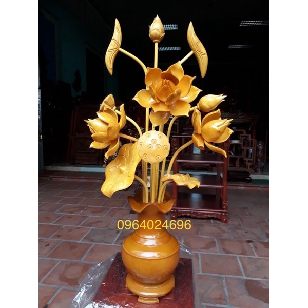 Bình hoa sen 11 cành, hoa gỗ sữa bình xà cừ