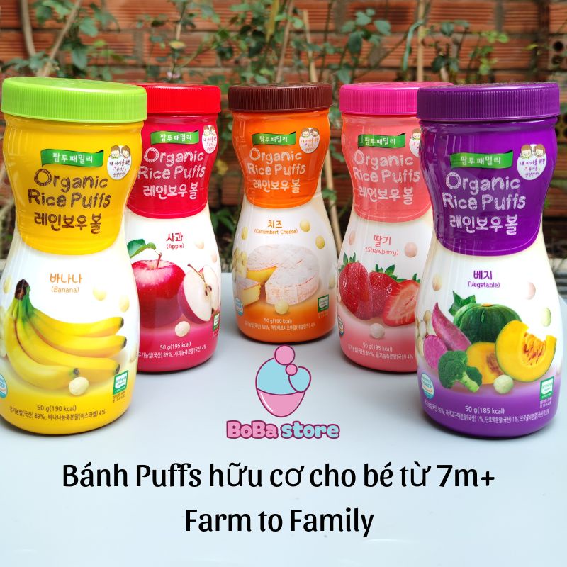 Bánh Gạo ăn dặm Farm To Family Organic Rice Puffs Dạng Viên - BoBa store