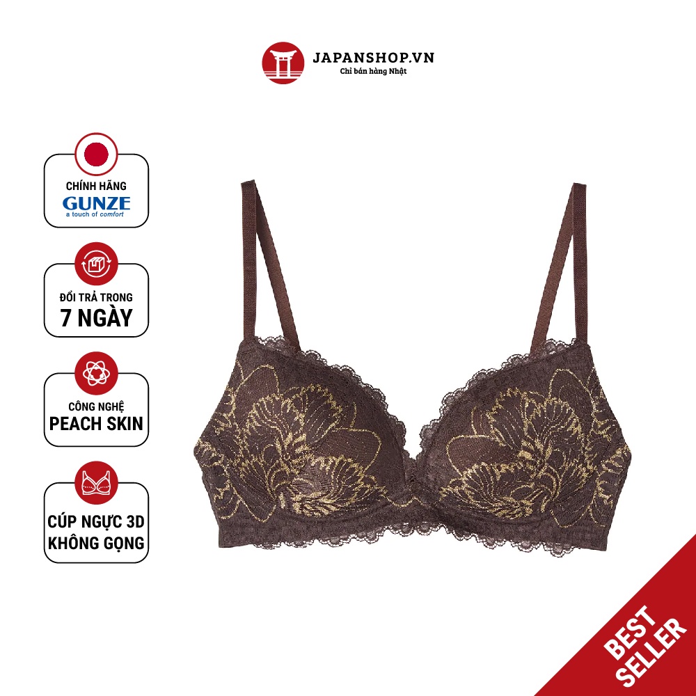 Áo lót ren không gọng Tuché Gunze Peach Skin Bra 2.0 JB6020H kháng khuẩn, thấm hút mồ hôi Nhật Bản
