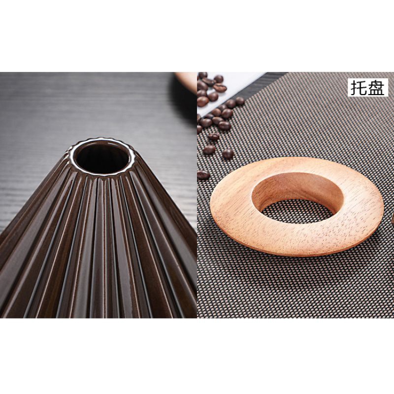Phễu V60 bằng sứ mẫu zic-zắc kèm đế gỗ dùng pha Pour over